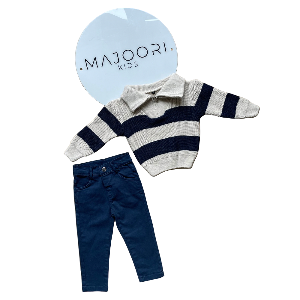 Navy Stripe Polo Knit Set
